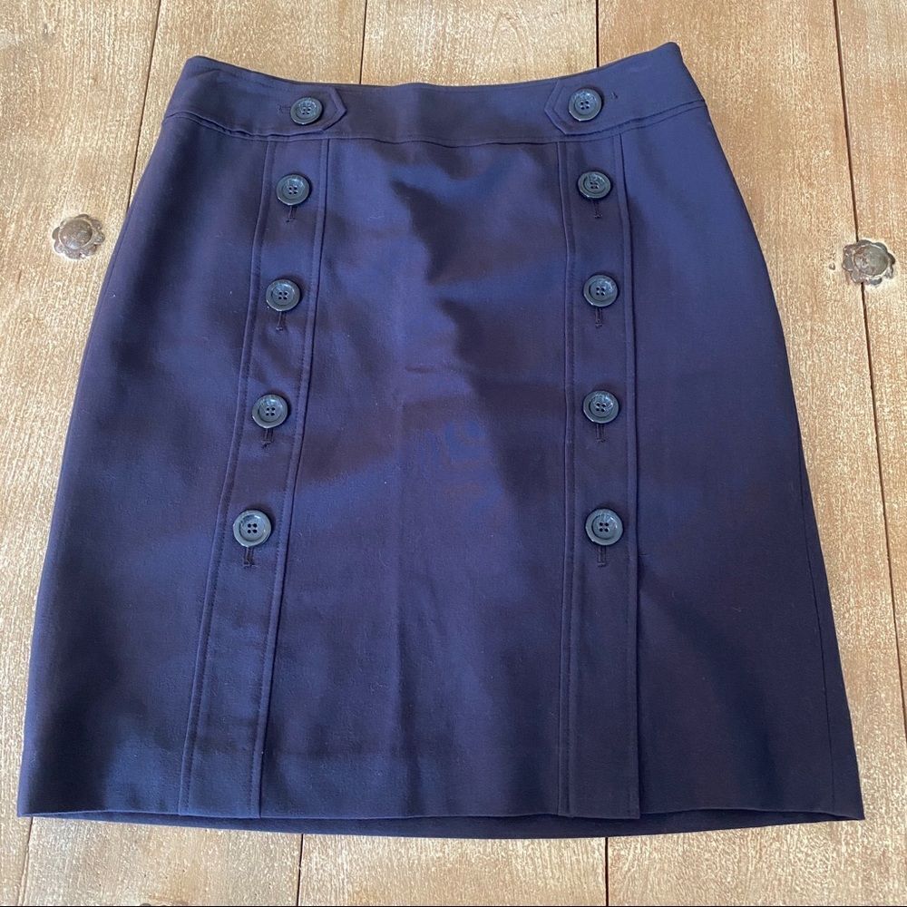 ANN TAYLOR navy lined buttons decor skirt 6 - Picture 1 of 9
